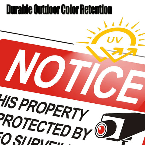 Durable Outdoor Color Retention UV graphic on 2 Pack 10x7 Inch Reflective Aluminum Video Surveillance Sign Keep Intruders Away, Weatherproof And UV Protected, Waterproof Deterrent For Homes And Businesses, 24 Hour Security Reminder, High Visibility Industrial Grade Sign