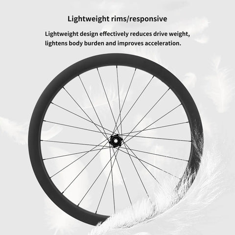 Carbon Fiber Road Wheelset Pro Grade 700C showing lightweight rim design with center lock disc brake interface