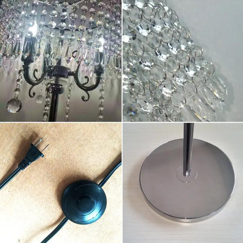 Crystal Floor Lamp With Chrome Finish, Tall Standing Light For Living Room showing E12 bulb details and chrome base