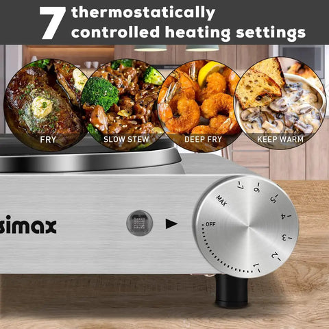 1500W Electric Hot Plate Single Burner With Quick Heat Up, Adjustable Temperature Control, thermocouple settings