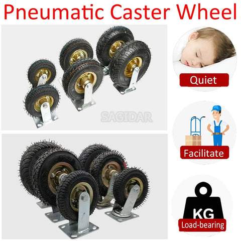Heavy Duty Swivel Casters With Thick Rubber Pneumatic Wheels 4 Pack silent rolling tool cart tires for heavy load industrial trolleys.