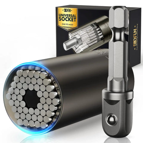 Ultimate Universal Socket Set With Power Drill Adapter Gift For Men Who Have Everything, shown with packaging and tool close-up