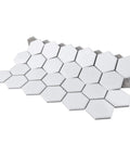2 Inch Hex Glossy White Porcelain Mosaic Tile For Floors And Walls Mesh Mounted 11-1/8 By 12-5/8 Inches High Sheen Finish