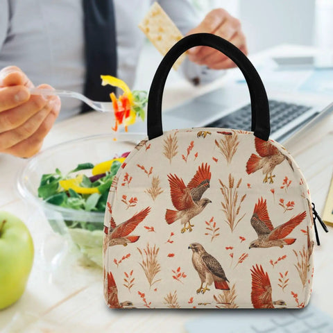 Insulated Lunch Tote Bag With 7 Liter Capacity For Work Travel And Outdoor Eats Keeps Food Fresh All Day Red Tailed Hawks Design