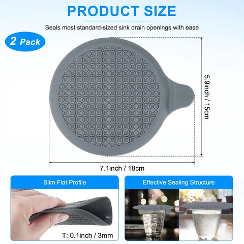M METERXITY 2-Pack 5.9 in Silicone Tub Stopper, Bathtub Drain Stopper with slim flat profile and effective sealing structure.