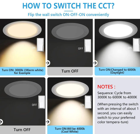How to switch color temperature of 8 Inch LED Recessed Light With Junction Box 6 Pack Switchable Color Temperature Warm To Cool