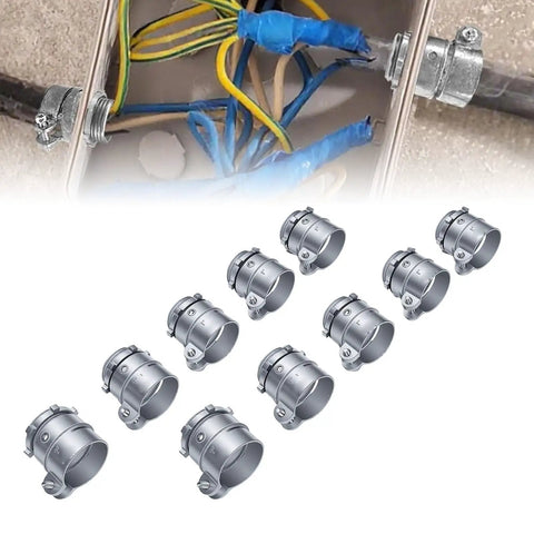 Heavy Duty 20 Piece 1 Inch Squeeze Conduit Connectors For Fmc Electrical Systems Die Cast Zinc Alloy used in a junction box.