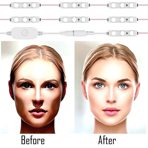 Before and after using 10Ft LED Vanity Lights With Dimmable Touch Control For Makeup Table And Bathroom, Ultra Bright White LEDs