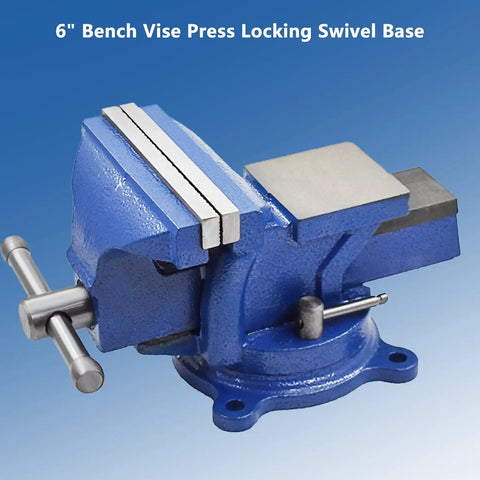 Image of Heavy Duty 6 Inch Bench Vise With Table Top Clamp And 360 Degree Locking Swivel Base for various crafting projects.