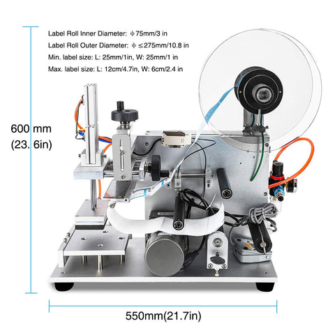 Rock Solid Semi Automatic Plane Labeling Machine With Adjustable Applicator For Flat Bottles handles labels, 600mm x 550mm size.