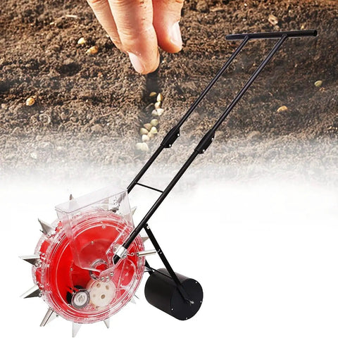 Hand Push Garden Seeder Roller Seeding And Fertilizer Applicator For Row Crops And Home Garden Use Manual Seed Planter With 10 Mouths
