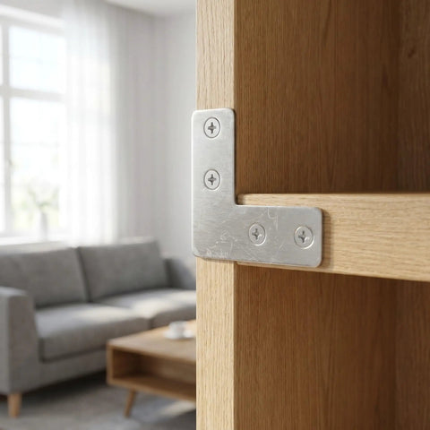 Heavy Duty Stainless Steel L Bracket Corner Brace 1.6x1.6 Inch Right Angle Support on wooden shelf
