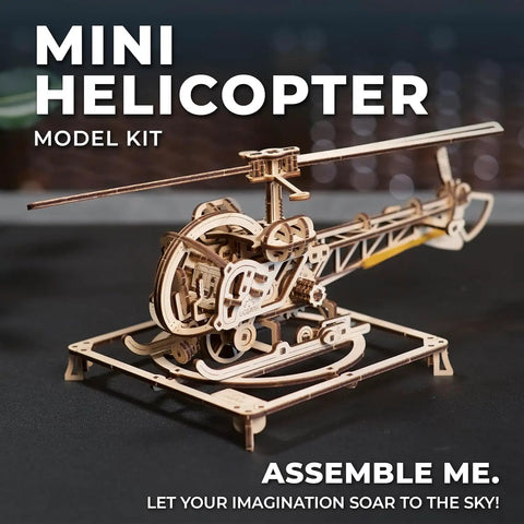 Mini Helicopter 3D Puzzle Kit For Hobbyists And Aviation Fans With Realistic Rotors And Cockpit, DIY wooden model