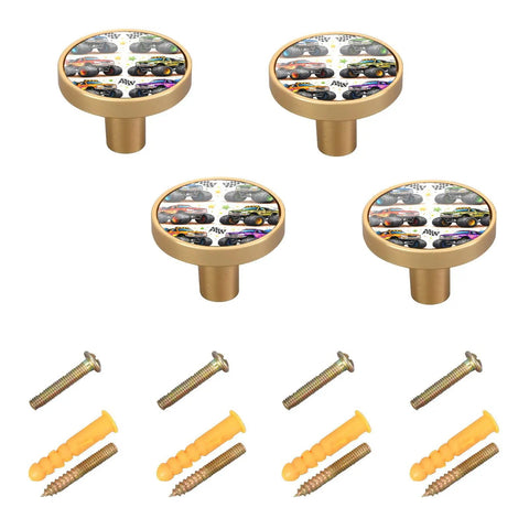 Monster Truck Style Cabinet Knobs 4 Pack 1-1/4 Inch Round Drawer Pulls Zinc Alloy Rust Resistant Easy Grip