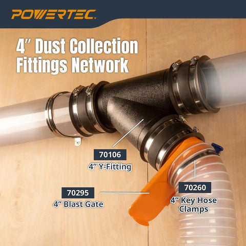 Clear 4 Inch PVC Dust Collection Pipe, 36 Inch Length, 4 Pack Rigid Tubing For Woodworking Dust System setup connection detail.