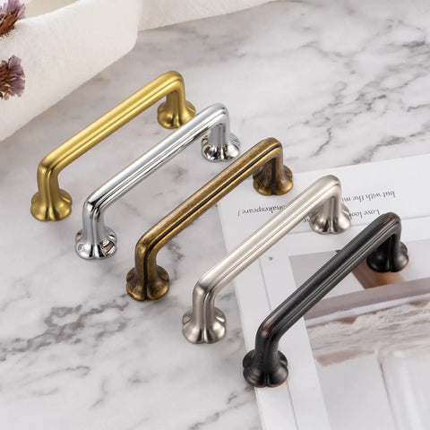 10 Pack 3 Inch Hole Centers Antique Brass Cabinet Pulls Vintage Brass Handles For Cabinets Drawers Dressers Bedroom Vanities Closets Kitchen Hardware Heavy Duty Rustic Finish displayed on marble surface