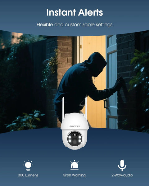 Solar Wireless Outdoor Security Cameras Two Pack With 4MP Ultra HD 360 Degree View Battery Powered Outdoor Camera shown detecting motion at night