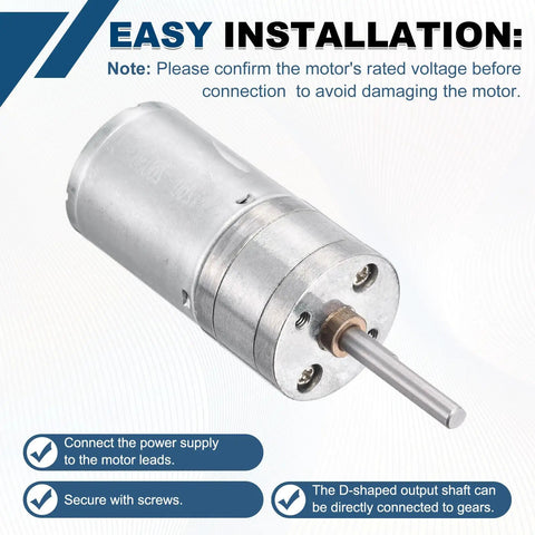 Beefy DC 12V Geared Electric Motor At 3 Watts With 25 Millimeter Diameter showcasing D-shaped shaft for easy installation.
