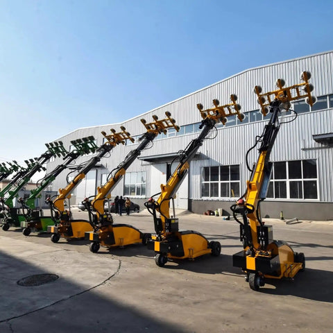 Electric Vacuum Glass Lifter With Hydraulic Arm 300 To 500 Kg Capacity lineup in a commercial setting, showcasing multiple models.