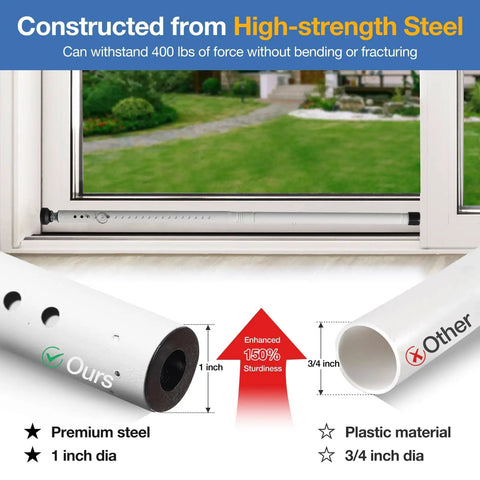 Three Pack Sliding Door Security Bar Kit 18 To 50 Inch Adjustable Steel Door Jammer With Rubber Tips installed in window frame