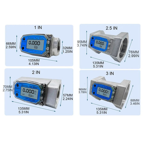 Liquid Flow Meter Turbine Sensor With LCD Display For Diesel Fuel Urea Water 1 Inch To 3 Inch Inline Flow Meter Battery Operated Not Included