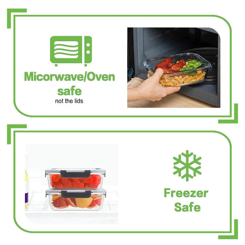 Glass Meal Prep Containers Set With Locking Lids, Borosilicate Glass Food Storage, Airtight And Leak Proof, Microwave and Freezer Safe