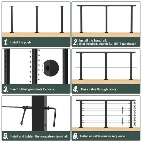 Kick Your Deck Up A Notch With This Straightforward Surface Mount Cable Railing Kit Covering 26 To 32 Feet showing installation steps for posts and cables.