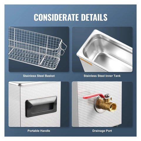 Professional 10L Ultrasonic Cleaner 300W 40kHz With Timer & Heater, showcasing stainless steel basket and inner tank.