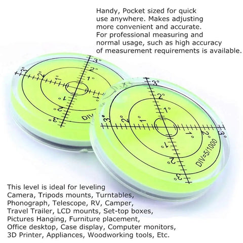 Dead On Accurate 60mm Round Bubble Spirit Level Pro Shop Premium Acrylic Craft Tool With Degree Marked Base displaying circular level design.
