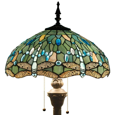 Sea Blue Stained Glass Dragonfly Lampshade Replacement 16 Inch for Table Lamps Floor Lamps Ceiling Fixtures Pendant Hanging Lights Three Hooks