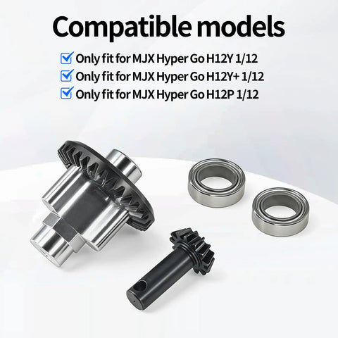 Bevel Gear Upgrade Kit For MJX Hyper Go 1 By 12 RC Car H12Y H12Y Plus And H12P with 33T and 13T metal axles, bearings, and gears displayed