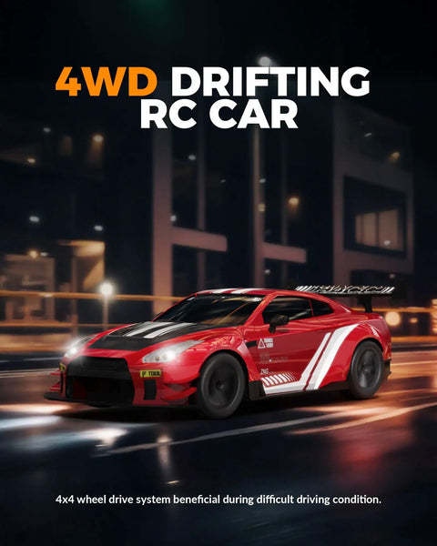 Crazy Fast 1 To 20 Scale RC Drift Car With LED Lights 4WD on nighttime urban track