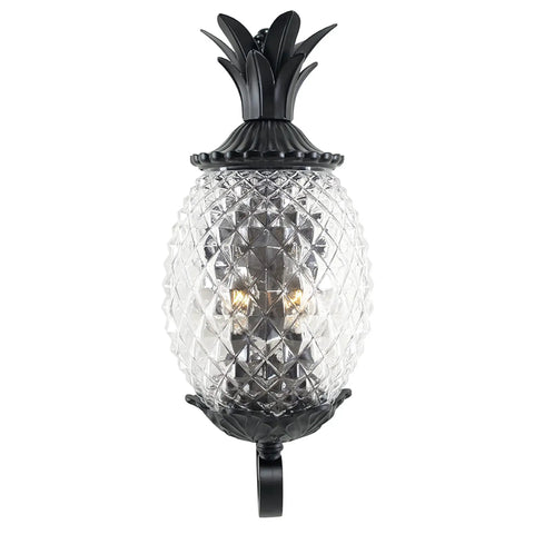 Lanai Collection Two Light Outdoor Wall Mount Fixture in Matte Black With Tropical Leaf and Fruit Style Exterior Lighting for Porch and Garden UL Wet Rated Weatherproof Exterior Wall Sconce