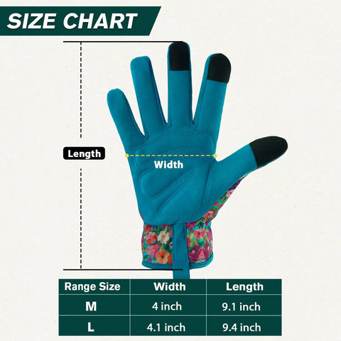 Women's Gardening Gloves With Printed Design And Touchscreen Grip For Thorn Proof Puncture Resistant Work Gloves size chart