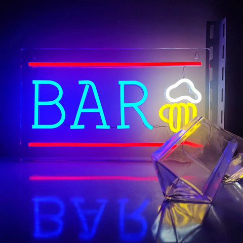 Neon Bar Sign Beer LED Light For Wall Decor USB Powered Acrylic Bar Sign With Blue And Yellow Beer Light Vibe