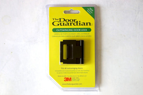 Heavy Duty Door Security Lock And Anti Pry Latch for outswinging doors in packaging, black finish, easy installation.