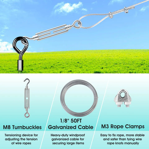 Bulletproof Spiral Ground Anchors For Shed And Mobile Home Kit Rust Proof Steel Wind Resistant foundation stabilizer with turnbuckle and cable.