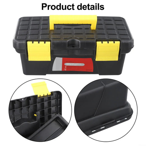 Compact 10 Inch Two Layer Toolbox For Easy Transport And Smart Organization Portable Tool Case with yellow handle and latches