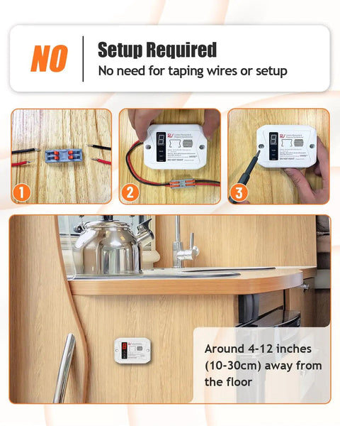 Dual CO And LP Gas Detector For RVs With Digital Display, installed under kitchen counter, no wiring required