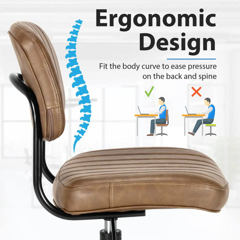 Slick Armless Desk Chair With Easy Glide Wheels, Top Tier PU Leather Task Seat featuring ergonomic design for improved back support.
