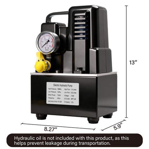 Heavy Duty Electric Hydraulic Pump 10000 Psi Single Acting Solenoid Valve Dual Stage Flow Quick Fill 120V with pressure gauge and control valve.