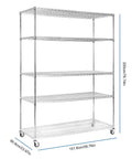 Beefy 5 Tier Wire Shelving Unit With Brake Wheels And Waterproof Colorful Shelf Liners Heavy Duty Storage Rack holds up to 1500 lbs
