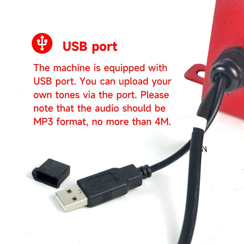 USB port on Hella Loud Industrial Alarm Siren With Adjustable Volume And 12 Custom Horn Tones For Factories.