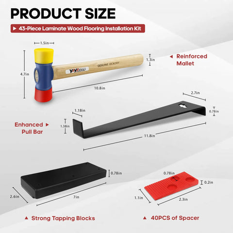 Must Have Pro Grade Laminate And Vinyl Flooring Installation Kit With 43 Pieces Including 40 Non Slip Spacers and tools diagram