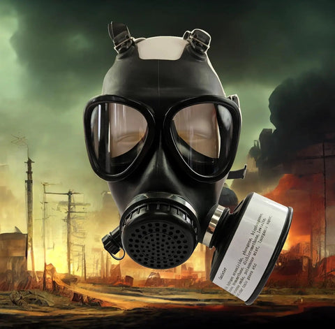 Rugged Full Face Gas Mask With 40mm NBC Filter For Civilian Prepper Survival, Reusable Tactical Respirator showcased outdoors.
