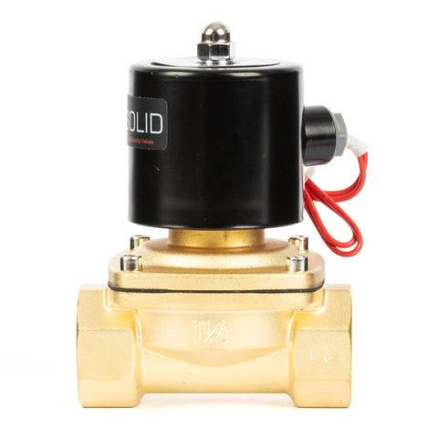 Brass Solenoid Valve One And A Quarter Inch 24V DC Normally Closed With Viton Seal for industrial use.