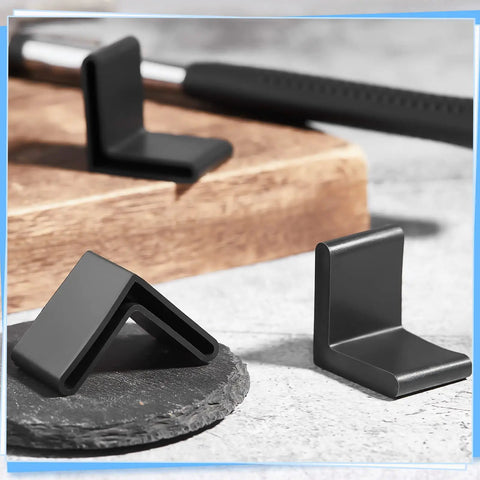 Give Your Floors A Sweet Makeover With These 8 Piece Rubber Bed Frame End Caps 1.5 Inch L Shape Angle Iron Covers Black Anti Slip Heavy Duty Furniture Leg Protectors For Metal Shelves Home Office on black stone surface.