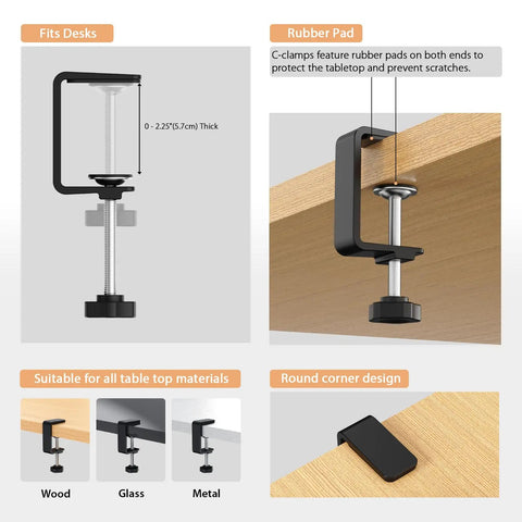 Heavy Duty Under Desk Cable Management Tray With No Drill C Clamp And Screw Mount 17 Inch Metal Cord Organizer diagram
