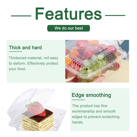 Features of 100 Pack Clear Plastic Square Hinged Food Containers With Clear Lids For To Go Meals Clamshell Takeout Trays
