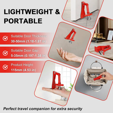 Travel Door Stopper Lock For Hotels And On The Go Anti Theft Door Blocker No Drill Security Door Stop For Bottom Of Door Inward Opening Doors Portable Zinc Alloy Barrier Red